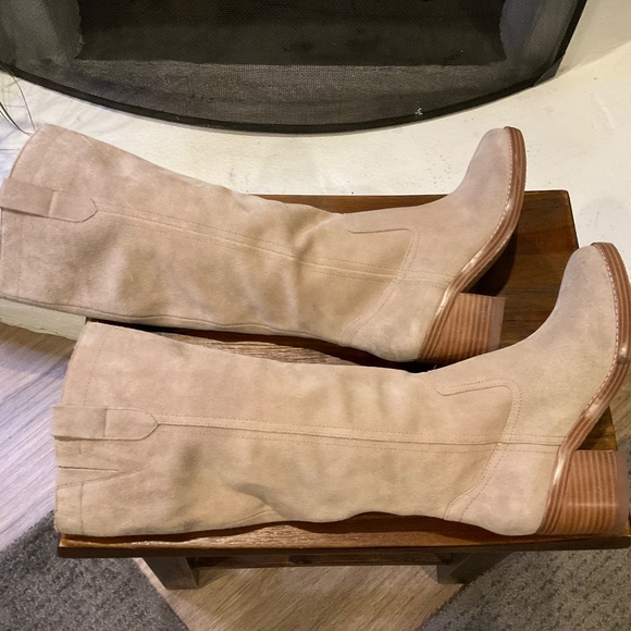 Hecee Block Heel Tailored Leather Boots Tan Suede Size 6.5 - Picture 6 of 10